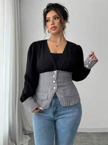 SHEIN Clasi Plus Size Women Woven Regular Autumn Shirt