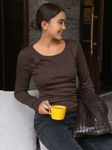 DAZY Women's Solid Color Mock Neck Long Sleeve Casual T-Shirt