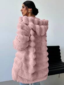 Firerie Women Hooded Fluffy Mid-Length Coat - Baby Pink - View 2