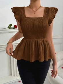 Firerie 女式彼得潘领盖袖收腰 T 恤，适合情人节、节假日和约会 - 棕色 - 查看 5