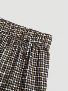 Celure Plus Size Women Houndstooth High Waist Belt Wide Leg Pants