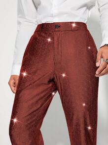 Manfinity RebelGame Men's Front Button Pocket Simple Knit Casual Foil Long Pants - Burgundy - View 4