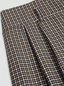 Celure Plus Size Women Houndstooth High Waist Belt Wide Leg Pants