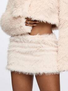 SUMWON WOMEN Fluffy Faux Fur Mini Skirt - Baby Pink - View 3