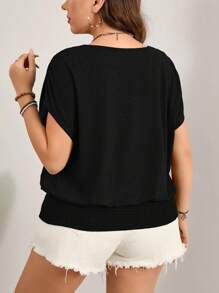 SHEIN LUNE Kaos Paskah Warna-warni Ukuran Besar, Kaos Kasual Longgar Leher Bulat dengan Tali Serut di Bagian Bawah, Pakaian Kasual Liburan - Hitam - View 2