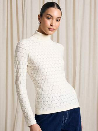 AiiRZ Luxury Honeycomb Pattern Turtleneck Sweater Mock Neck Long Sleeve Fitted Pullover Winter Essentials Classic Slim Fit Knitwear Fall Fashion Business Casual Office Wear