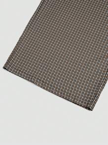 Celure Plus Size Women Houndstooth High Waist Belt Wide Leg Pants