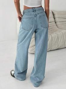 EURMUSE Casual Vintage Wash High Waisted Straight Leg Jeans - Medium Wash - View 2