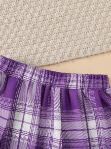 SHEIN 2 件女童格子罩衫领运动衫 + 格子裙套装，春/秋 - 白色 - 查看 7