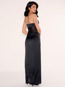 MUSERA 丝绒网纱拼接抹胸连衣裙，性感可爱，适合春夏派对、外出和度假穿着。 - 黑色 - 查看 3