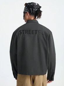 Manfinity VCAY Men's Loose Fit Long Sleeve Shacket With Street Character Graphic, For Fall Winter - Black - View 3