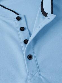 Manfinity Homme Men's Short Sleeve Solid Color Button Front Casual Polo Shirt - Blue - View 6