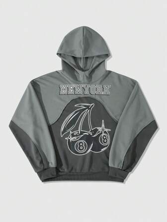 Street Life Sudadera con capucha casual para hombres con color liso y estampado de letras