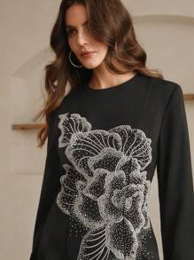 Anewsta Women's Luxury Long Sleeve Beaded Evening Gown - Black - View 1