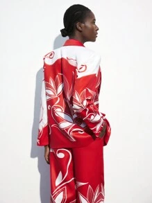 Maija White Floral Printed Red Women Blazer Jacket, Suitable For Spring/Summer Holidays,Festival - Red - View 5