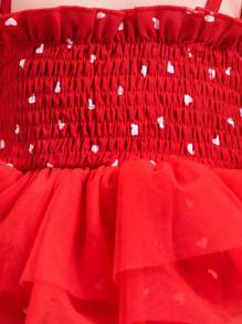 SHEIN Newborn Baby Girl Summer Adorable Red Polka Dot Mesh Suspender Bodysuit - Red - View 3