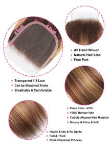 3 PCS Highlight Piano Color Silky Straight Virgin Human Hair Bundles With 4 X 4 Free Part Lace Closure In One Set P4/27# Mixed Bundle And Closure - S4/27 - View 4