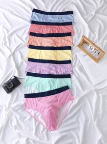 7pcs/Pack Milk Silk Stripe Casual Briefs With Waistband, Underwear For Teens