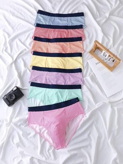 7 件装 牛奶丝条纹休闲三角裤 带腰带 青少年内衣