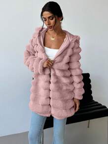 Firerie Women Hooded Fluffy Mid-Length Coat - Baby Pink - View 1