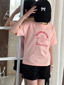 Dazy Kids Camiseta para niña preadolescente, verano, vuelta al colegio - Rosa - Ver 1