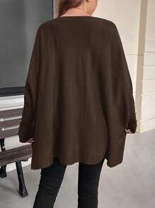 EMERY ROSE Plus Size Winter Loose-Fitting Sweater Pullover With Metal Button Design On Cuffs, Suitable For Going Out, Vacation, Workwear, And Home