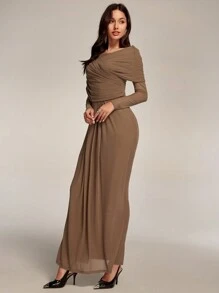 Modelyn 女士优雅纯色裹身裙，适合派对长款晚礼服