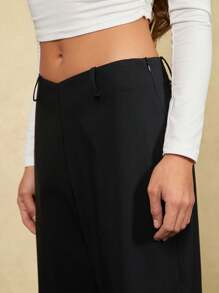 Forever 21 秋冬女士黑色直筒裤/V 型裤/低腰裤/修身裤/Y2K 服装/新年/夏季女装/商务休闲女装/度假/基本款/外出/优雅裤 - 黑色 - 查看 9