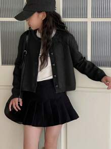 DAZY Tween Girl' Solid Color Knitted Cardigan - Black - View 4
