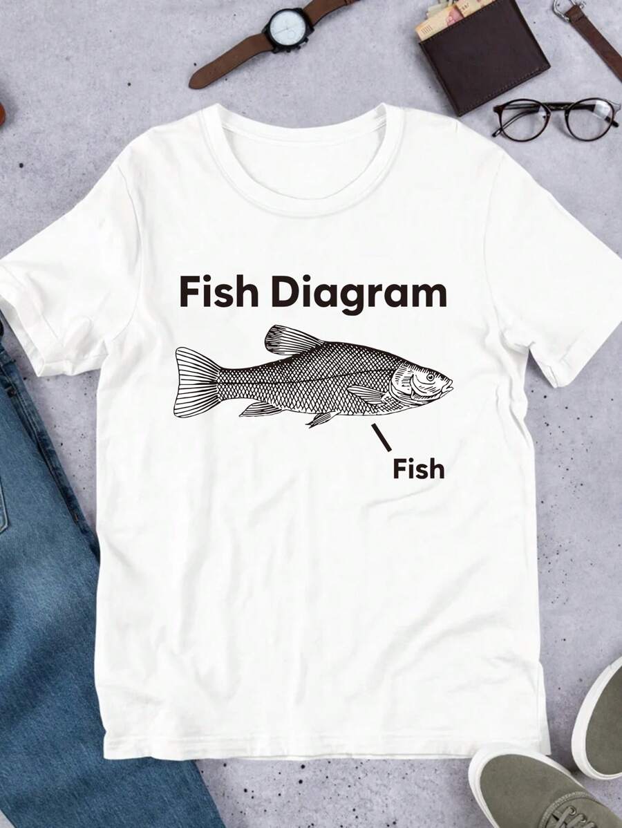 Manfinity Dauomo Men's Standard Size T-Shirt With Funny "Fish Meme" Graphic Print