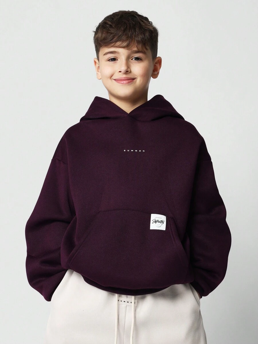 Sumwon Premium Oversized Youth Hoodie Minimalist Winter Autumn Pullover Kangaroo Pocket Sweatshirt Classic Street Style Casual Wear - Purple - View 1