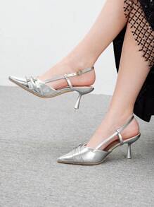 CUCCOO BIZCHIC Women's Pointed Toe Stiletto Heels, Fashionable Versatile Sweet Elegant Party Occasion Silver Double Buckle High Heels, Sexy Slim Commuting Work Wear Personal Style Valentine's Day