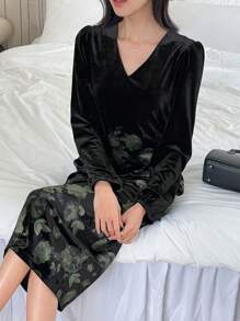 DAZY 女士中长款天鹅绒连衣裙，收腰设计，适合作为外套内的分层单品，秋季连衣裙长袖连衣裙 - 黑色 - 查看 7