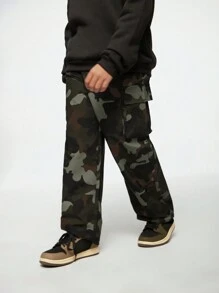 SHEIN 1pc Tween/Teen Boys Street Hip Hop Cargo Pants, Casual Loose Fit Camo Print Trousers With Large Pockets, Suitable For Streetwear, Dance, Music Festivals, School, All Seasons