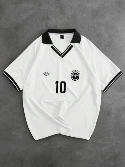 Manfinity Campus Court 男式纯色块数字印花休闲 Polo 衫