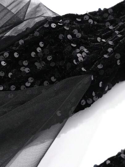 DAZY 女士V领喇叭袖亮片连衣裙，晚礼服，春夏舞会礼服，派对女士荷叶边返校礼服，奢华优雅女士连衣裙，新年夜礼服，情人节闪亮连衣裙