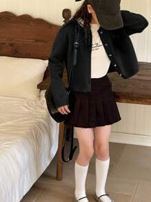 DAZY Tween Girl' Solid Color Knitted Cardigan - Black - View 2