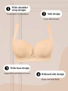 DesireSculpt 1pc Plus Size Lace Comfort Underwire Shaping Boosting Underwire Bra Lingerie, Lift - Beige - View 7