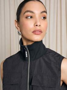 AiiRZ Utility Flight Vest Tactical Military Crop Vest Athleisure Workout Spring Autumn Streetwear Performance Active Sporty Outerwear - Black - View 6