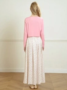 Sparklyn 2 件套青少年女孩开衫搭配花卉吊带背心裙，合身开衩下摆，休闲度假约会派对少女套装