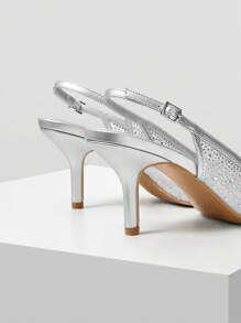 MOTF PREMIUM RHINESTONE POINT TOE SLINGBACKS PUMPS, FOR VALENTINE'S DAY, SPRING BREAK EASTER PROM HEELS - Silver - View 8