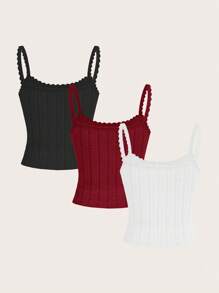 SHEIN EZwear 多件装女士纯色蝴蝶结装饰休闲吊带背心 - 紅色 - 查看 2