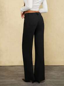 Forever 21 秋冬女士黑色直筒裤/V 型裤/低腰裤/修身裤/Y2K 服装/新年/夏季女装/商务休闲女装/度假/基本款/外出/优雅裤 - 黑色 - 查看 8