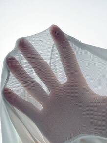 RosyDaze 女士时尚网眼撞色长袖紧身衣，带拇指孔 - 白色 - 查看 8