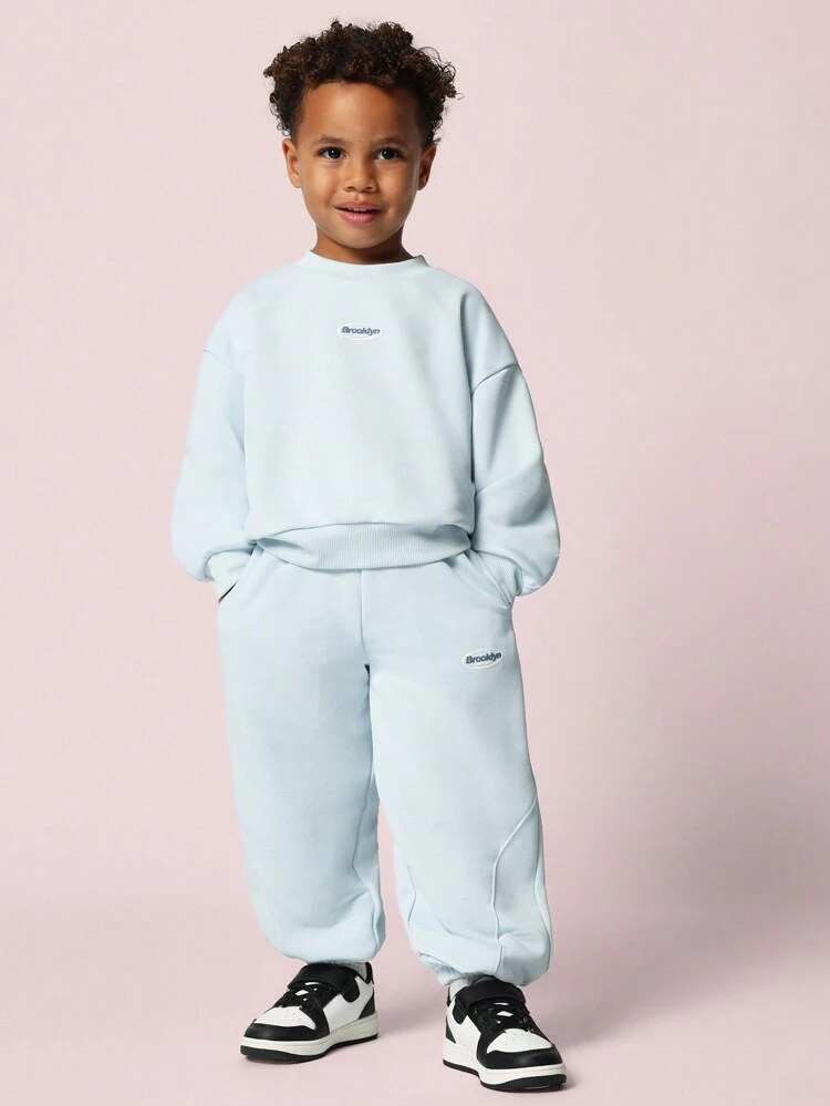 SUMWON Young Boys Comfy Crew Neck Sweatshirt And Jogger With Hand Feel Graphic Print 2 Piece Set Vacation