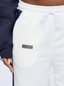 SUMWON WOMEN Athleisure Jogger Pants Elastic Waist Tracksuit Bottoms Streetwear Training Sports Side Stripe Athletic Comfort Running Exercise Workout Loungewear Cozy Winter - White - View 5