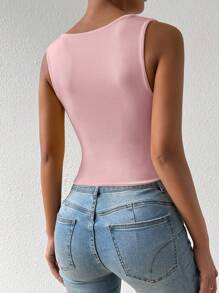 Chiquease Women's Solid Color Cropped Slim Fit U-Neck Camisole - Pink - View 2