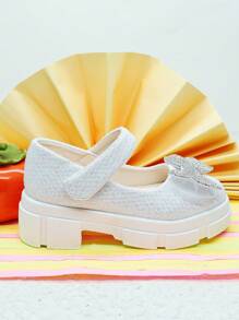 Girls Glamorous Grid Pattern Sparkling Stilettos With Bow And Rhinestone Accents, Elegant And Versatile For Wedding, Party, School Wear, Fashion - Silver - View 2