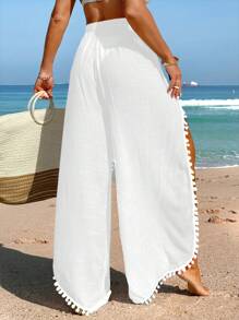 Swim Vcay Summer Outfits For Women Women Beach Vacation Solid Color Side Slit Coverup Top And Pants Set Summer