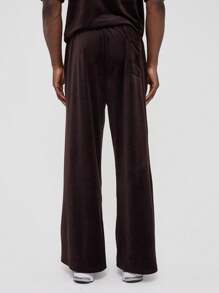 Musero Men Wide Leg Velour Suede Elasticated Drawstring Waist Jogger Tracksuit Sweatpants Only Autumn Winter - Coffee Brown - View 5